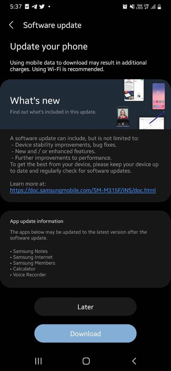 Galaxy M31 August 2022 security patch changelog