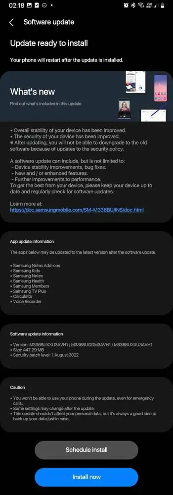 Galaxy M33 5G picks up August 2022 security patch update