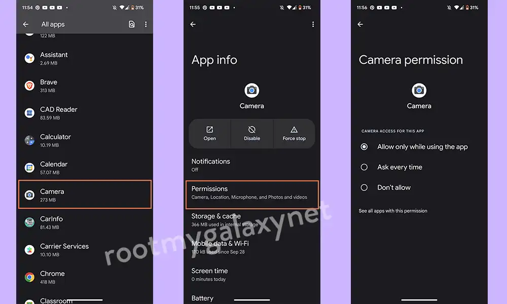 Verify Pixel 6a Camera App Permission