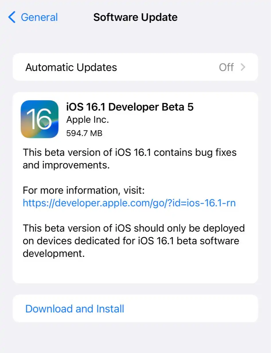 iOS 16.1 Beta 5 is now available to developers and public