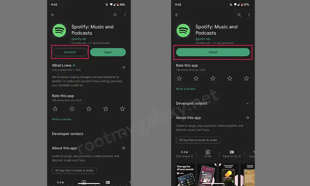 App uninstall and Re-install App -Spotify
