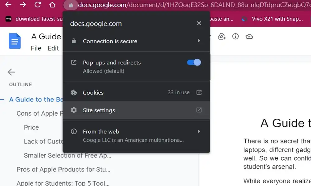 Chrome pad lock settings