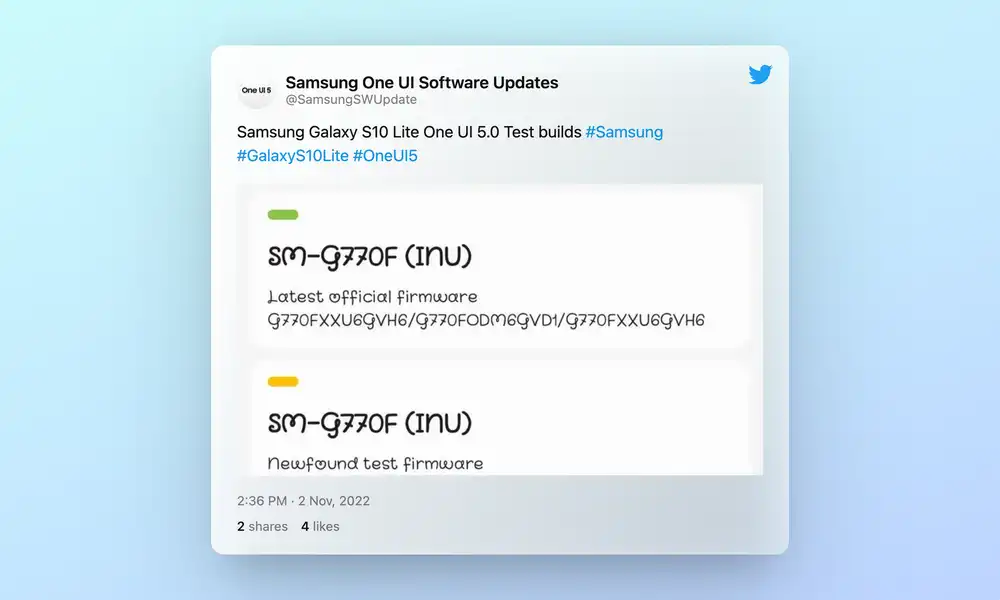 One UI 5.0/Android 13 update testing underway for Samsung Galaxy S10 Lite