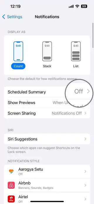Remove an app from schedule summery iphone