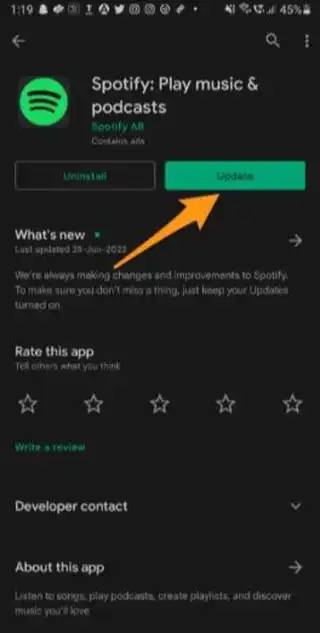 Update spotify app on android