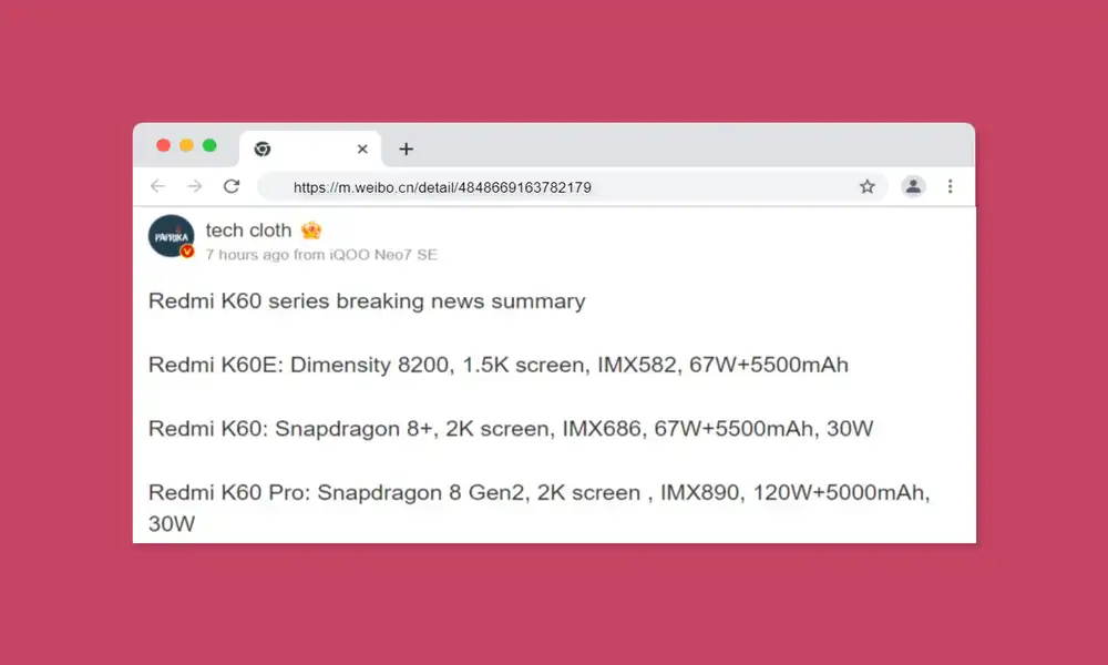 Redmi K60 Series Leak: Latest Specs Revealed on Weibo