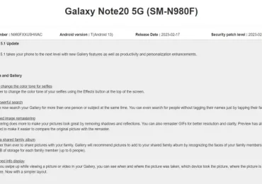Galaxy Note 20 5G Android 13 One UI 5.1 Update 1 1 1 1 1 1