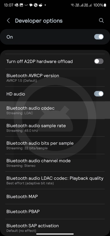 Bluetooth audio codec settings