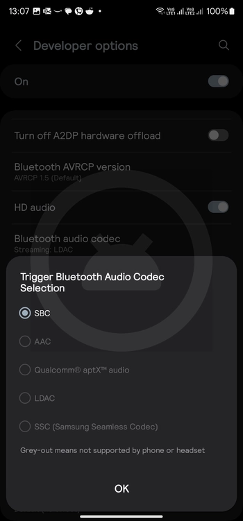 SBC inside Bluetooth audio codec settings
