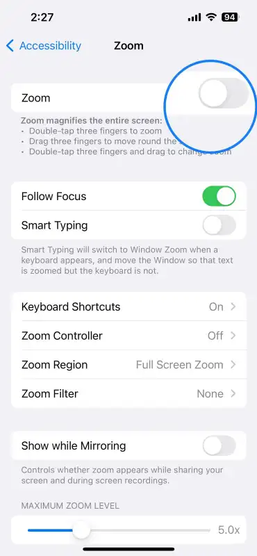 Enable Zoom inside accessibly
