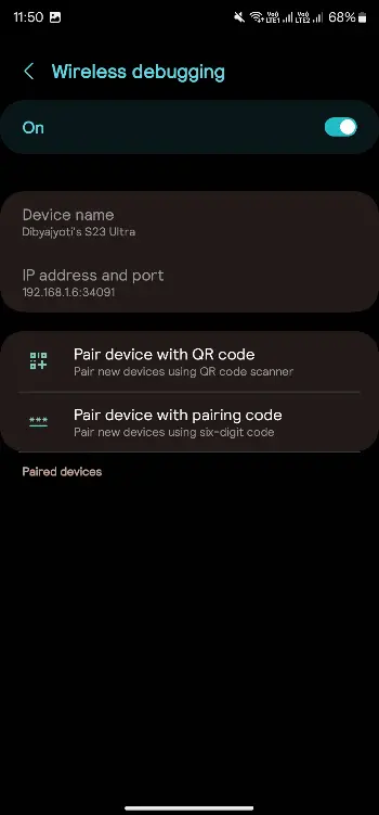 Android wireless debugginng