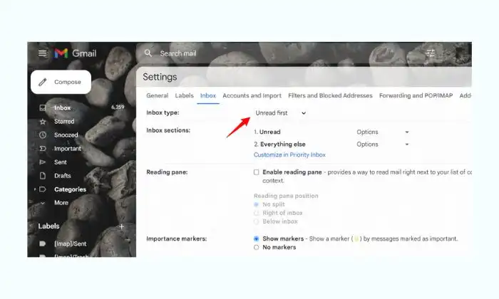 Hide Ads On Gmail by Selecting Unread First Inside Gmail Inbox Settings