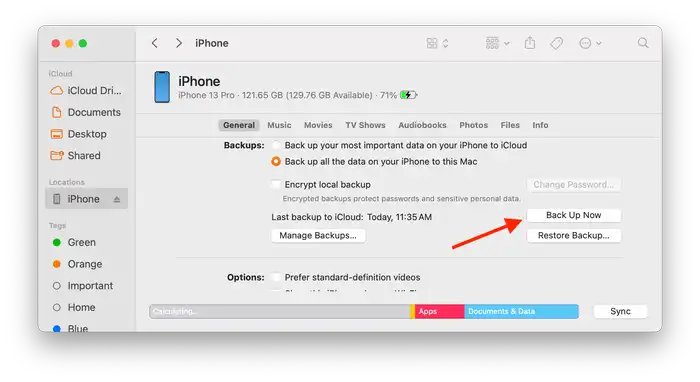 Backup iPhone using iTunes Mac