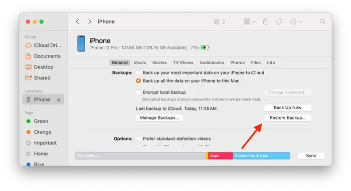 Restore iPhone using iTunes Mac