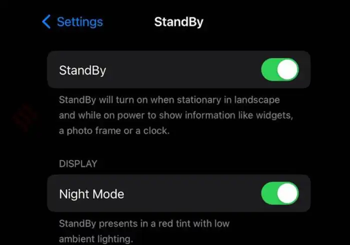 Standby Mode inside settings on iOS 17