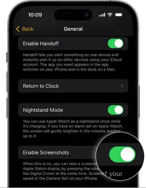 Enable screenshots on iPhone for Apple watch