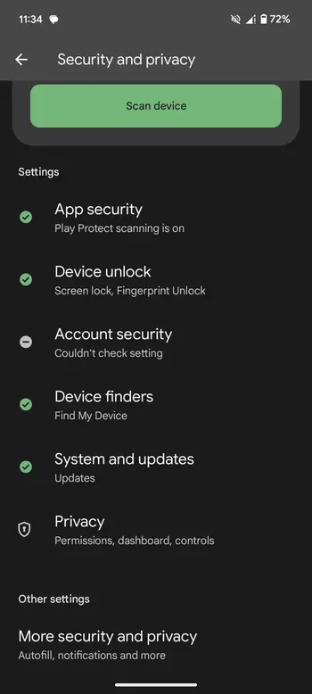 Security and privacy settings inside Pixel devices