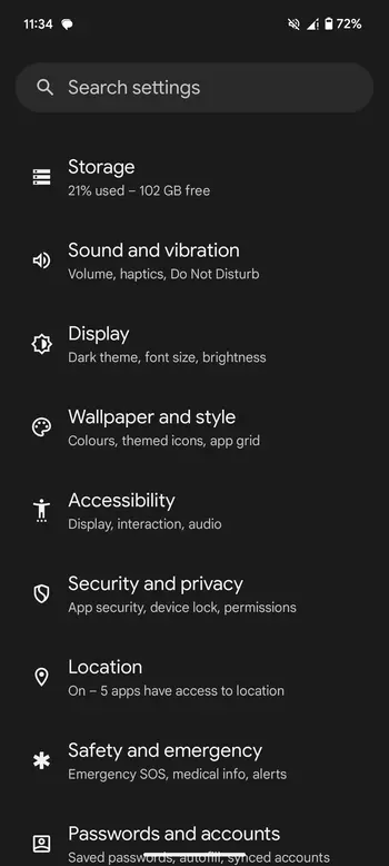 Pixel Settings Menu inside Pixel smartphones and other Android devices