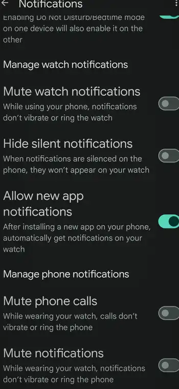 Disable Pixel watch notifications from Pixel watch companion app