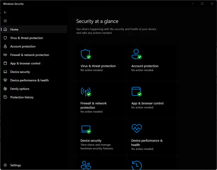 Windows security settings