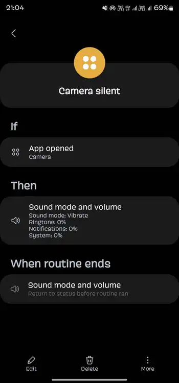 Use Routine to turn on Silent mode When camera is opened