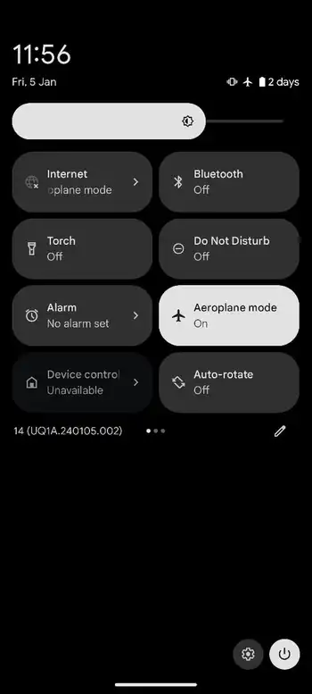 Aeroplane Mode on Android 14 Pixel phones