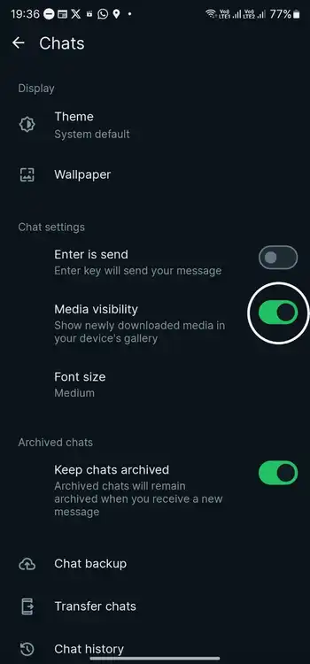 Disable auto save media on android whatsapp