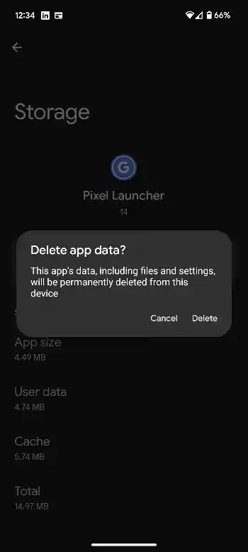 Clear data on Pixel launcher 2