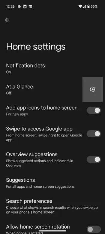 Disable at a glance on Google Pixel