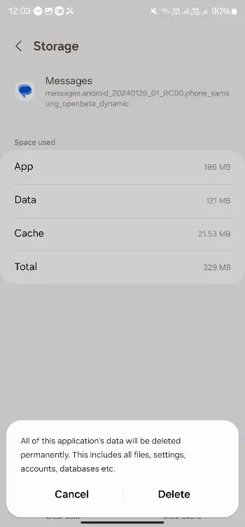 Delete Google Messages App Data on Android