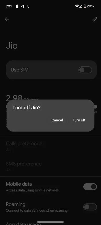 Turn off sim on Google Pixel Phones