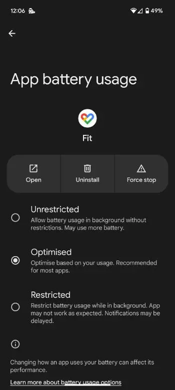 Google fit unrestricted battery settings for background