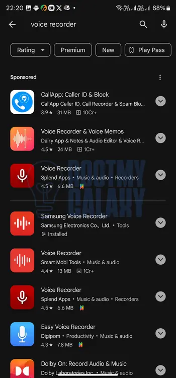 Different voice recorder on google play store