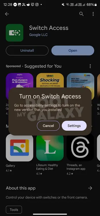 Switch access popup