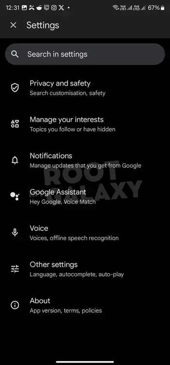 Google app settings