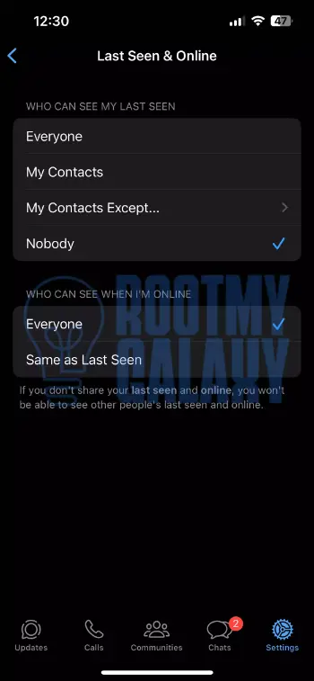Whatsapp last seen settings option on iphone