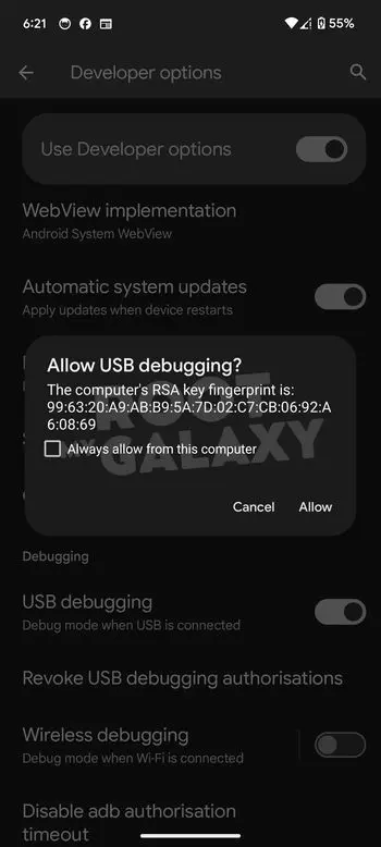 Authorize usb debugging android