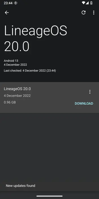 Lineage os 20 new build available updater app