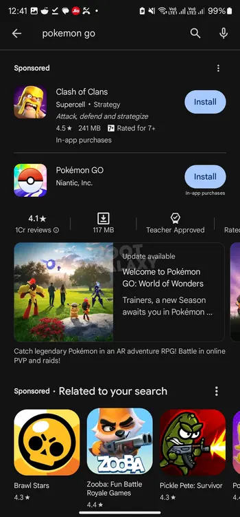Reinstall pokemon go on android from play store