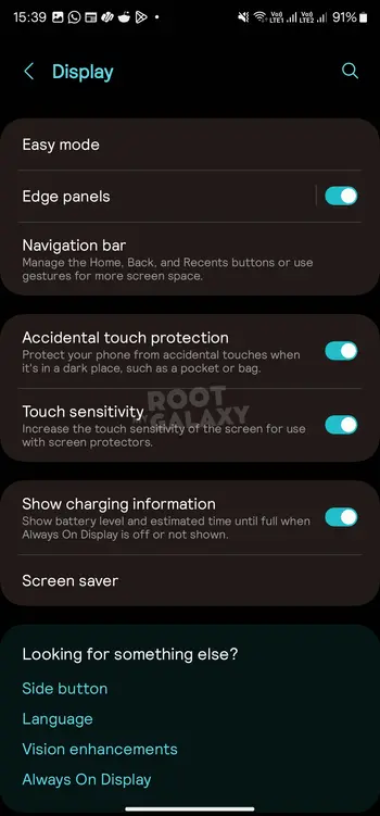 Enable touch sensitivity from display settings on samsung