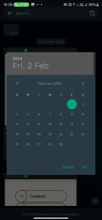 Click on the calender icon whatsapp chat