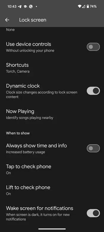 Turn off always show time and info