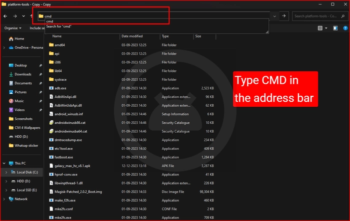 Type CMD in the status bar windows