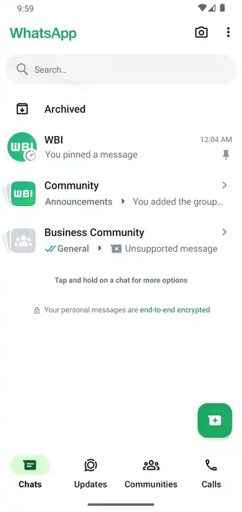 Whatsapp search chats tab