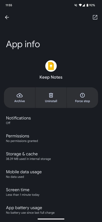 App archive option Android