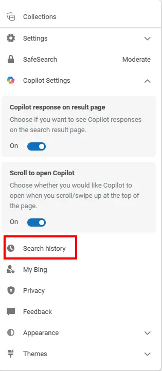 Step 2 Clear Bing Search History