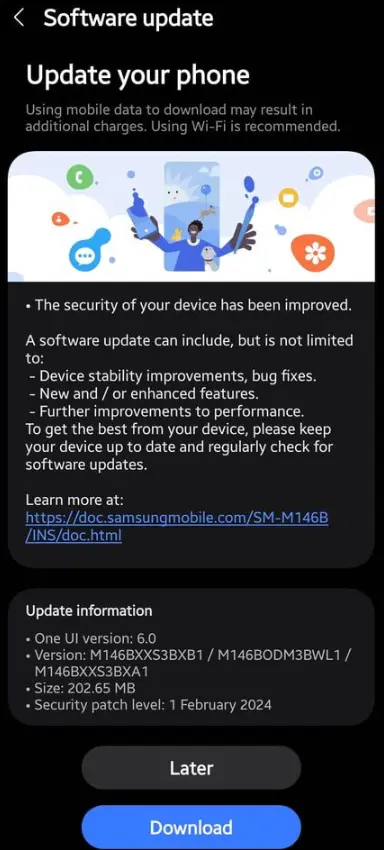 Samsung Galaxy M14 5G gets the February 2024 Security Update in India