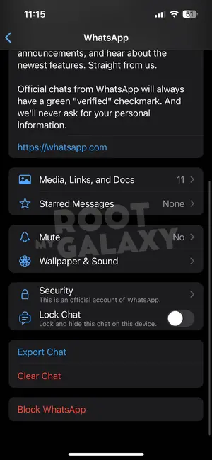 Export chat option inside iphone whatsapp app