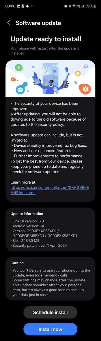 Galaxy S21 FE Exynos April 2024 Security Update in India