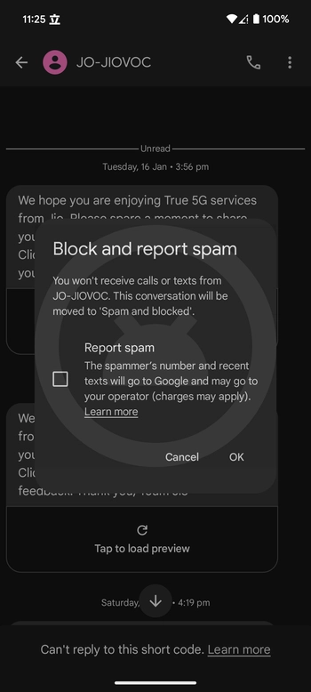 Report spam in RCS